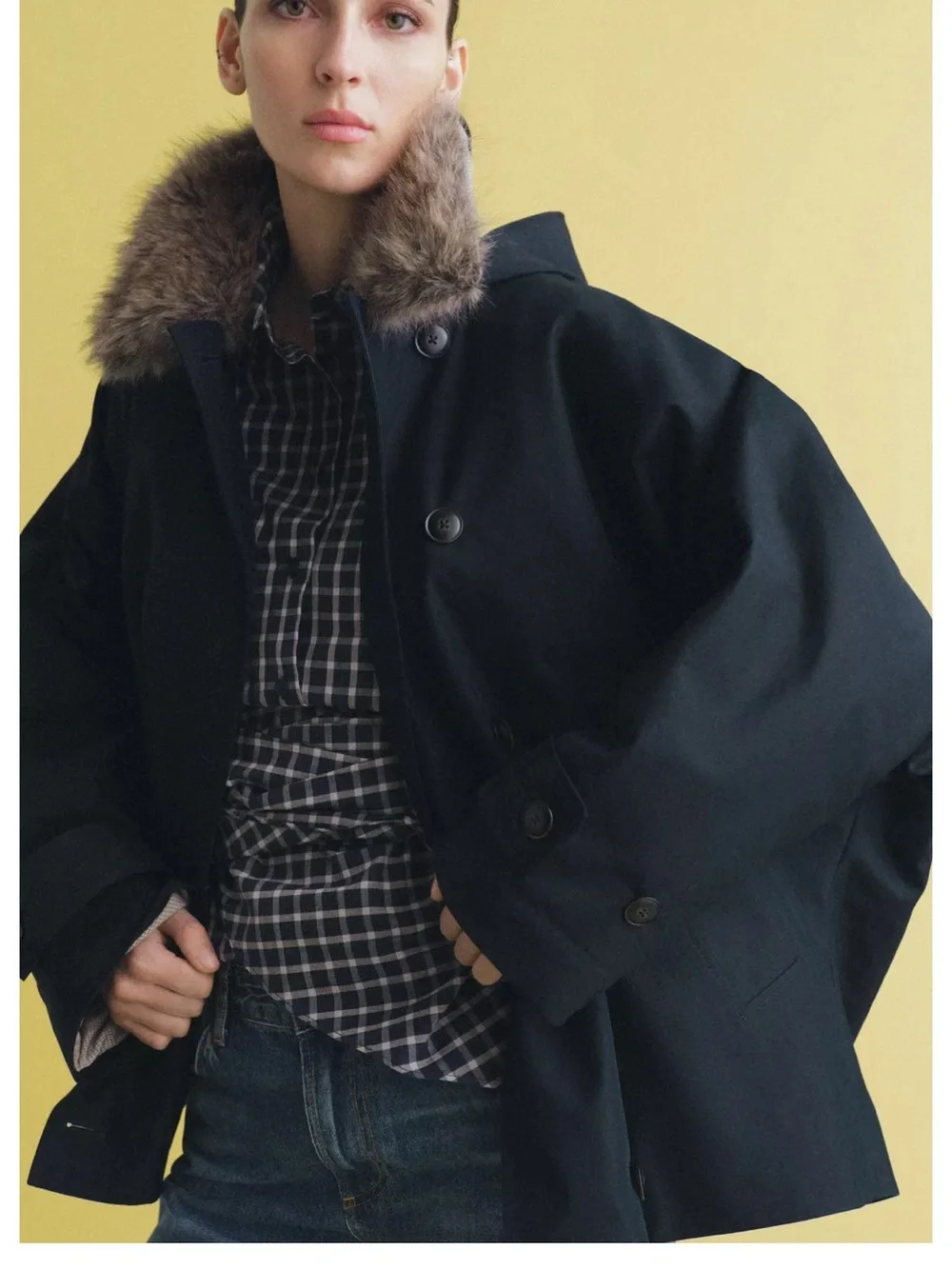 Zara Black Hooded Puffer Coat with Faux Fur Trim